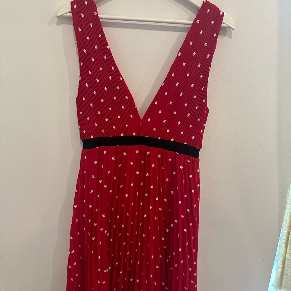 Maje Red Midi Dress with White Dots